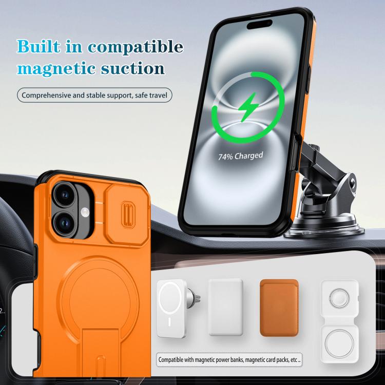 For iPhone 16 Plus Sliding Camshield MagSafe Holder Phone Case