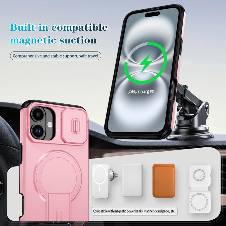 For iPhone 16 Plus Sliding Camshield MagSafe Holder Phone Case