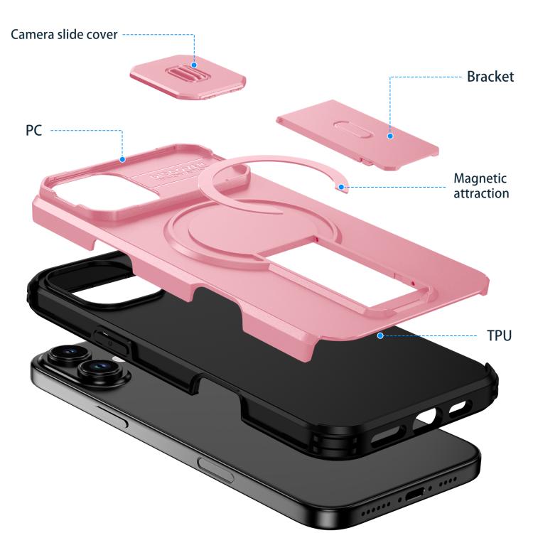For iPhone 16 Plus Sliding Camshield MagSafe Holder Phone Case