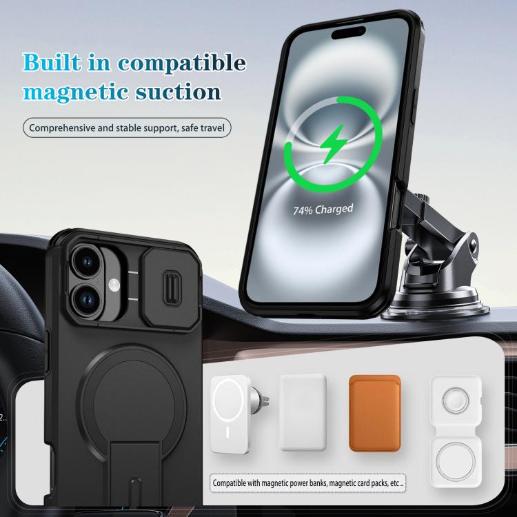 For iPhone 16 Plus Sliding Camshield MagSafe Holder Phone Case