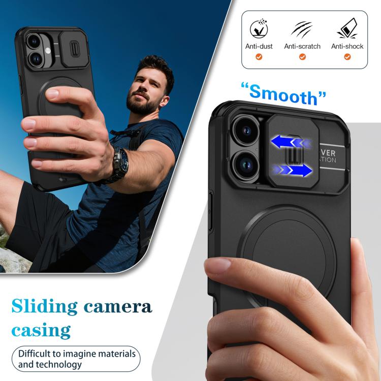 For iPhone 16 Plus Sliding Camshield MagSafe Holder Phone Case