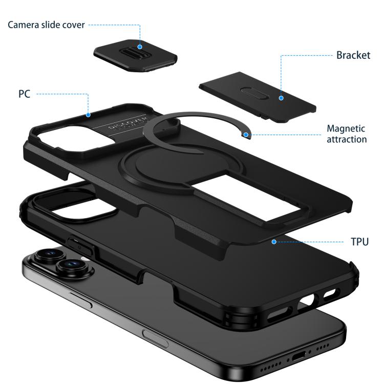 For iPhone 16 Plus Sliding Camshield MagSafe Holder Phone Case