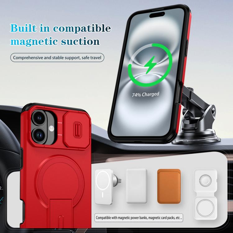 For iPhone 16 Plus Sliding Camshield MagSafe Holder Phone Case