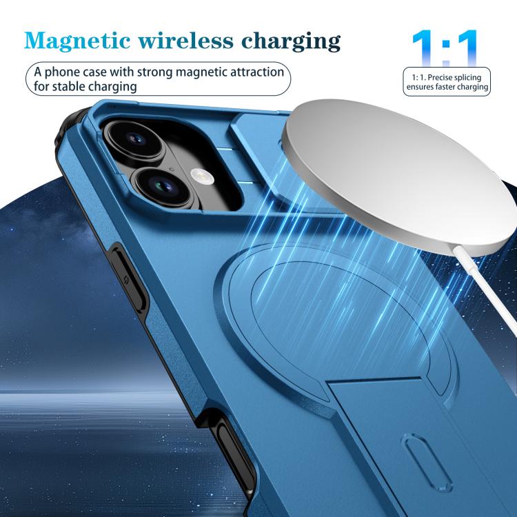 For iPhone 16 Plus Sliding Camshield MagSafe Holder Phone Case