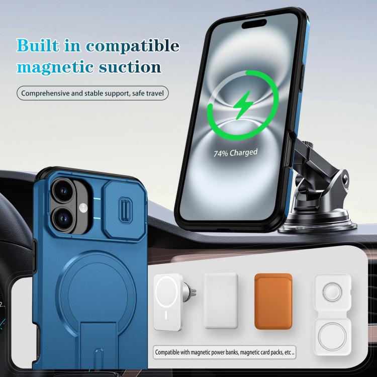 For iPhone 16 Plus Sliding Camshield MagSafe Holder Phone Case
