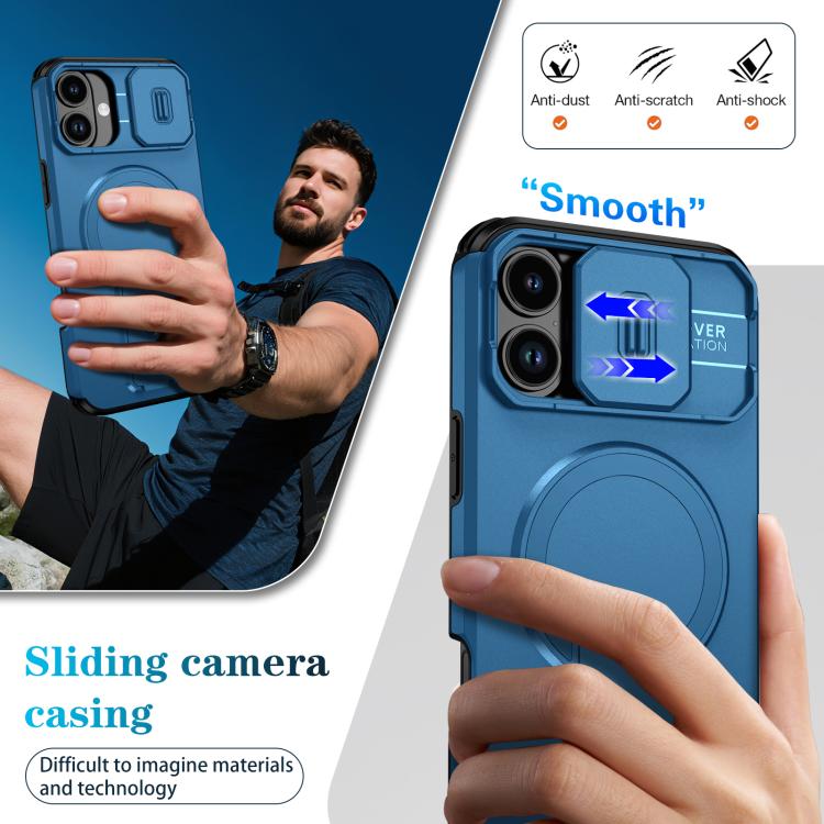 For iPhone 16 Plus Sliding Camshield MagSafe Holder Phone Case