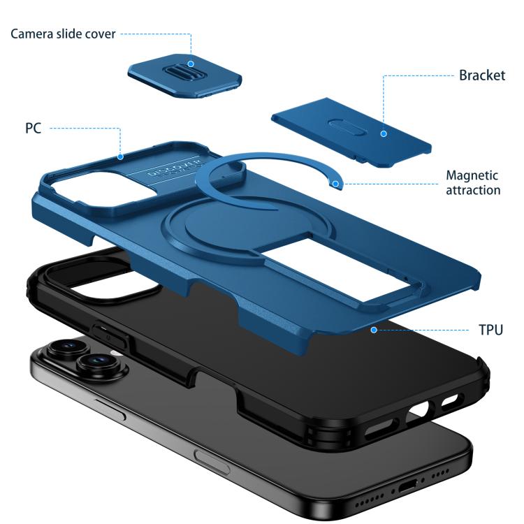 For iPhone 16 Plus Sliding Camshield MagSafe Holder Phone Case
