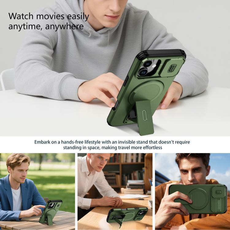 For iPhone 16 Plus Sliding Camshield MagSafe Holder Phone Case
