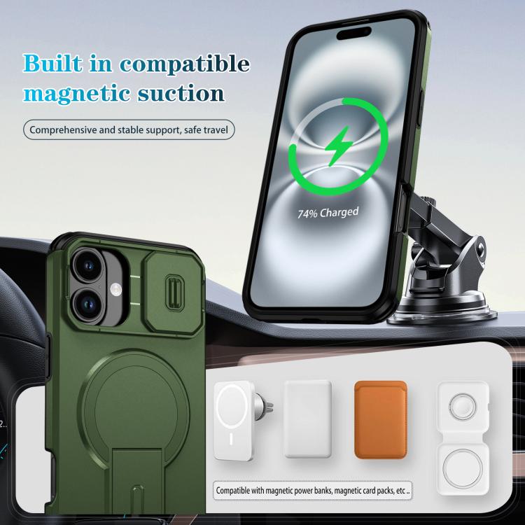 For iPhone 16 Plus Sliding Camshield MagSafe Holder Phone Case
