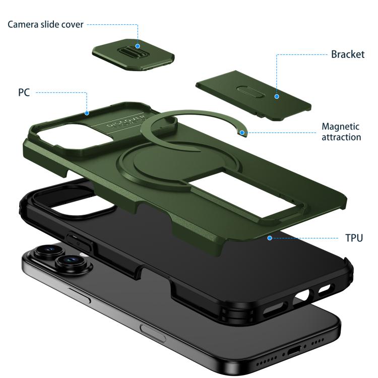 For iPhone 16 Plus Sliding Camshield MagSafe Holder Phone Case