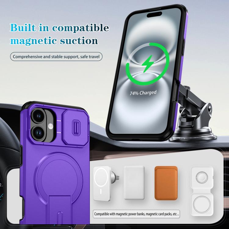 For iPhone 16 Plus Sliding Camshield MagSafe Holder Phone Case