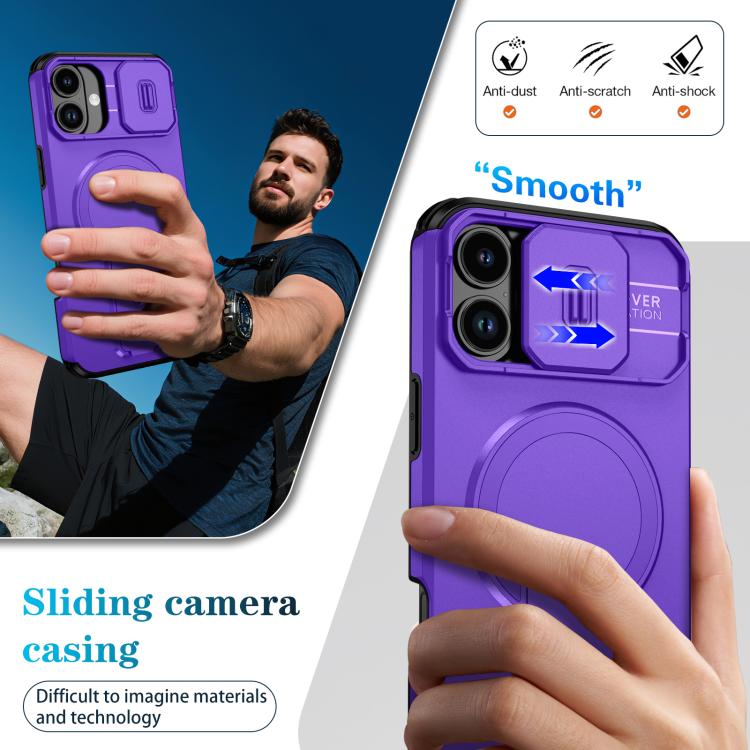For iPhone 16 Plus Sliding Camshield MagSafe Holder Phone Case