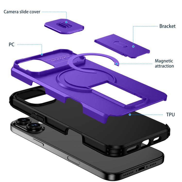 For iPhone 16 Plus Sliding Camshield MagSafe Holder Phone Case