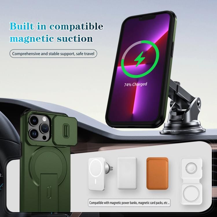 For iPhone 13 Pro Sliding Camshield MagSafe Holder Phone Case