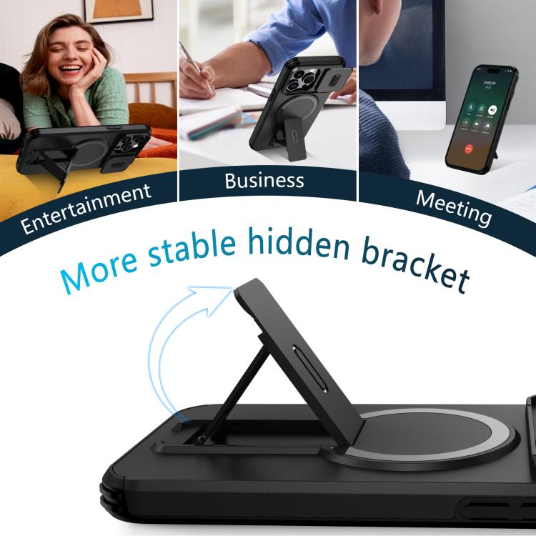 For iPhone 14 Pro Max Sliding Camshield MagSafe Holder Phone Case