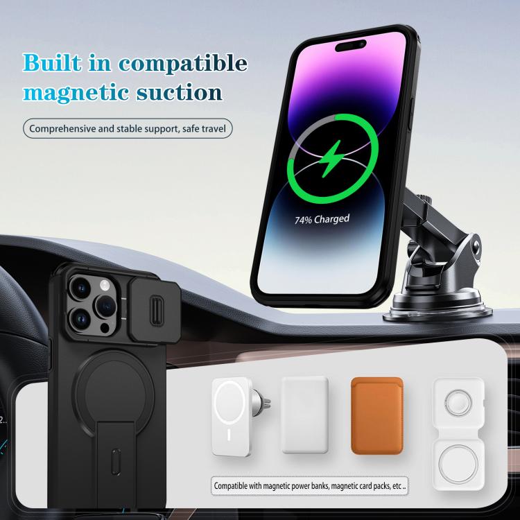 For iPhone 14 Pro Max Sliding Camshield MagSafe Holder Phone Case