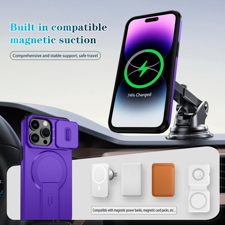 For iPhone 14 Pro Max Sliding Camshield MagSafe Holder Phone Case