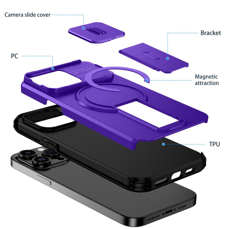 For iPhone 14 Pro Max Sliding Camshield MagSafe Holder Phone Case