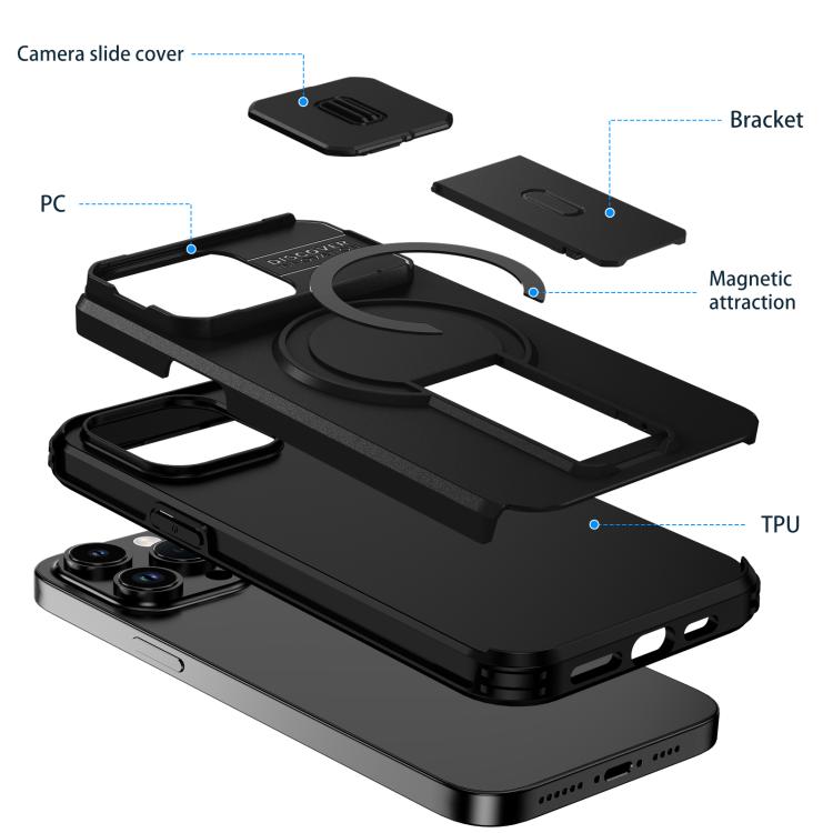 For iPhone 14 Pro Sliding Camshield MagSafe Holder Phone Case