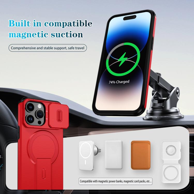 For iPhone 14 Pro Sliding Camshield MagSafe Holder Phone Case
