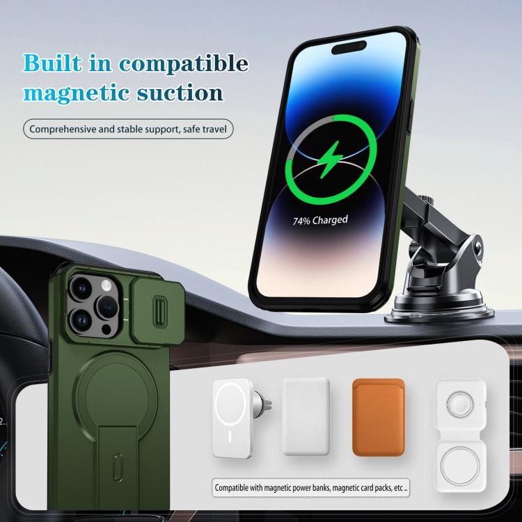For iPhone 14 Pro Sliding Camshield MagSafe Holder Phone Case