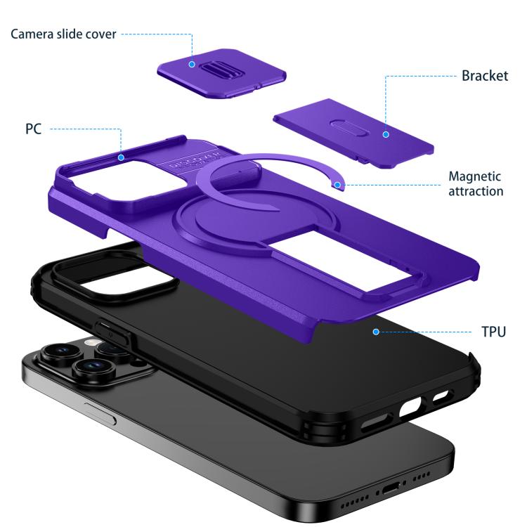 For iPhone 14 Pro Sliding Camshield MagSafe Holder Phone Case