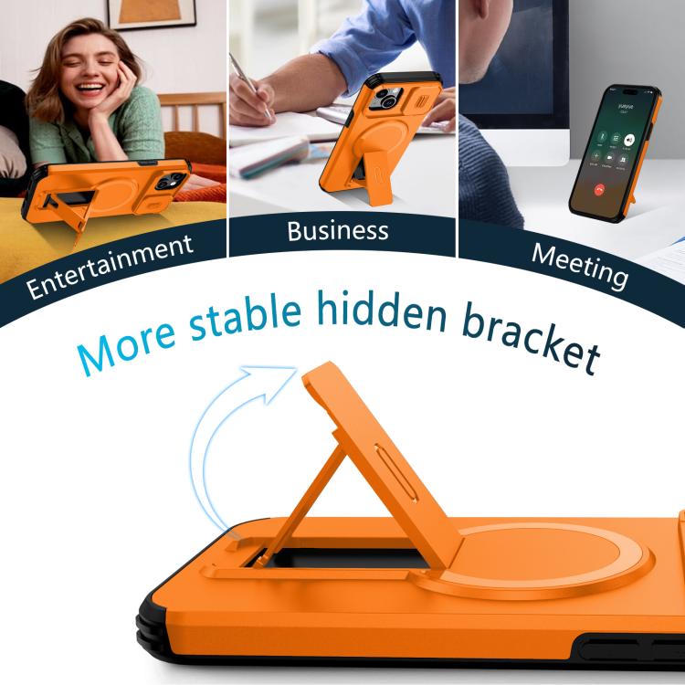For iPhone 15 Plus / 14 Plus Sliding Camshield MagSafe Holder Phone Case