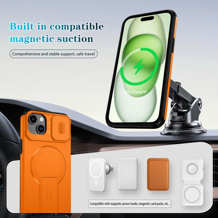 For iPhone 15 Plus / 14 Plus Sliding Camshield MagSafe Holder Phone Case