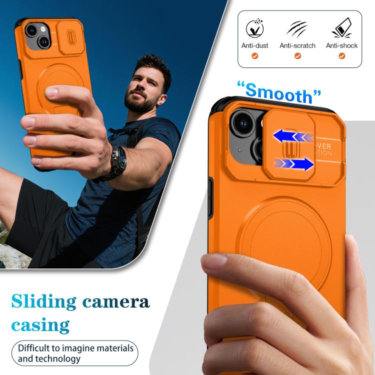 For iPhone 15 Plus / 14 Plus Sliding Camshield MagSafe Holder Phone Case