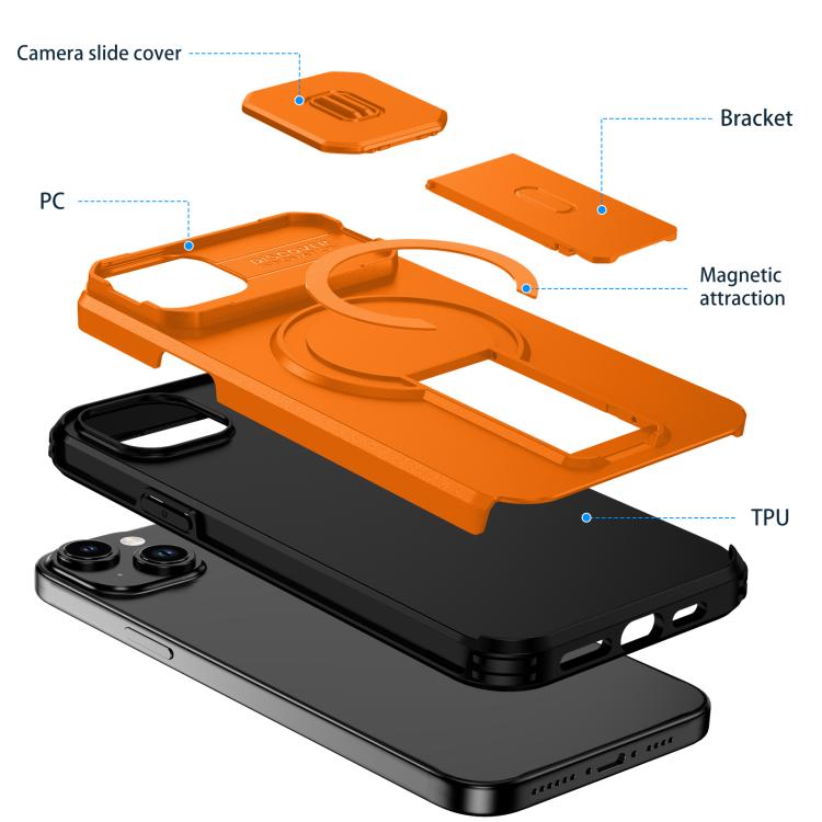 For iPhone 15 Plus / 14 Plus Sliding Camshield MagSafe Holder Phone Case