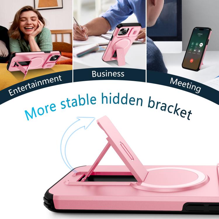 For iPhone 15 Plus / 14 Plus Sliding Camshield MagSafe Holder Phone Case