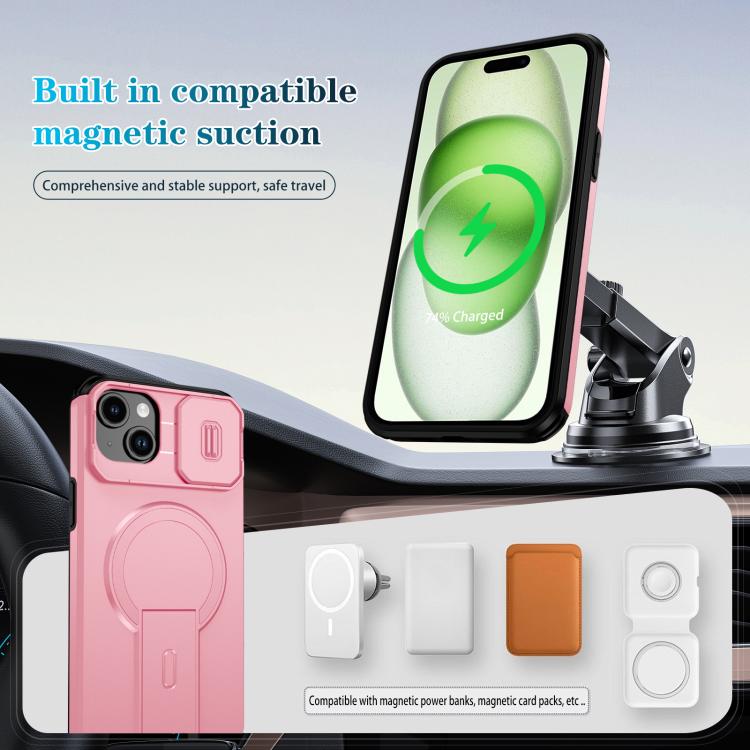 For iPhone 15 Plus / 14 Plus Sliding Camshield MagSafe Holder Phone Case