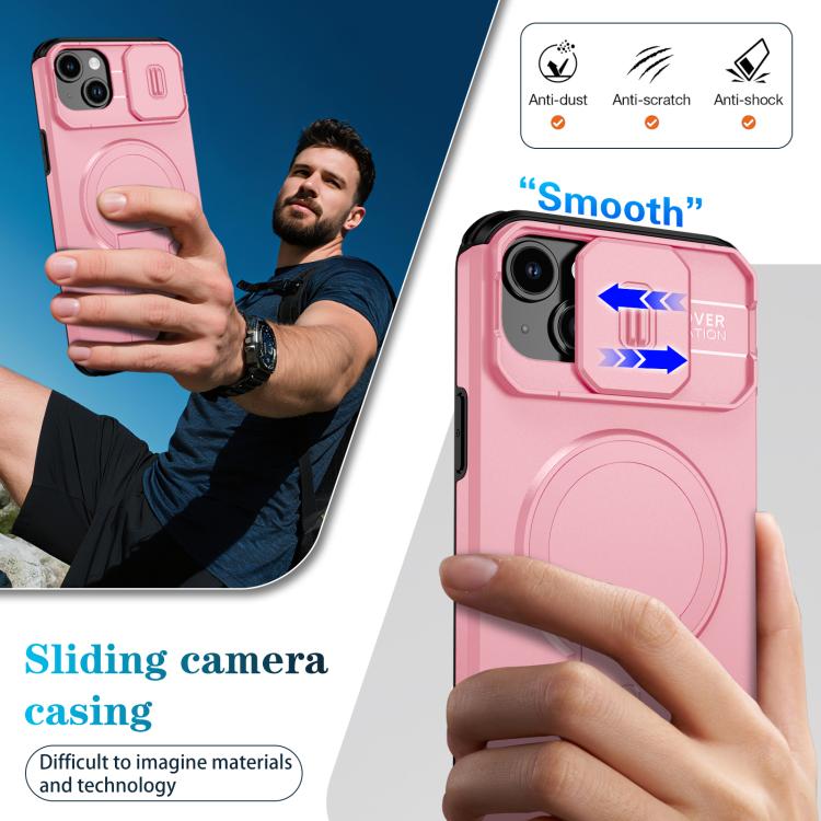 For iPhone 15 Plus / 14 Plus Sliding Camshield MagSafe Holder Phone Case