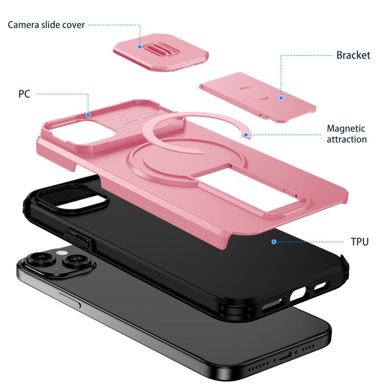 For iPhone 15 Plus / 14 Plus Sliding Camshield MagSafe Holder Phone Case