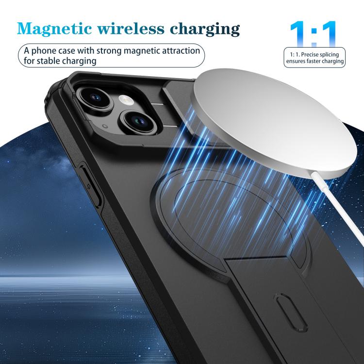 For iPhone 15 Plus / 14 Plus Sliding Camshield MagSafe Holder Phone Case