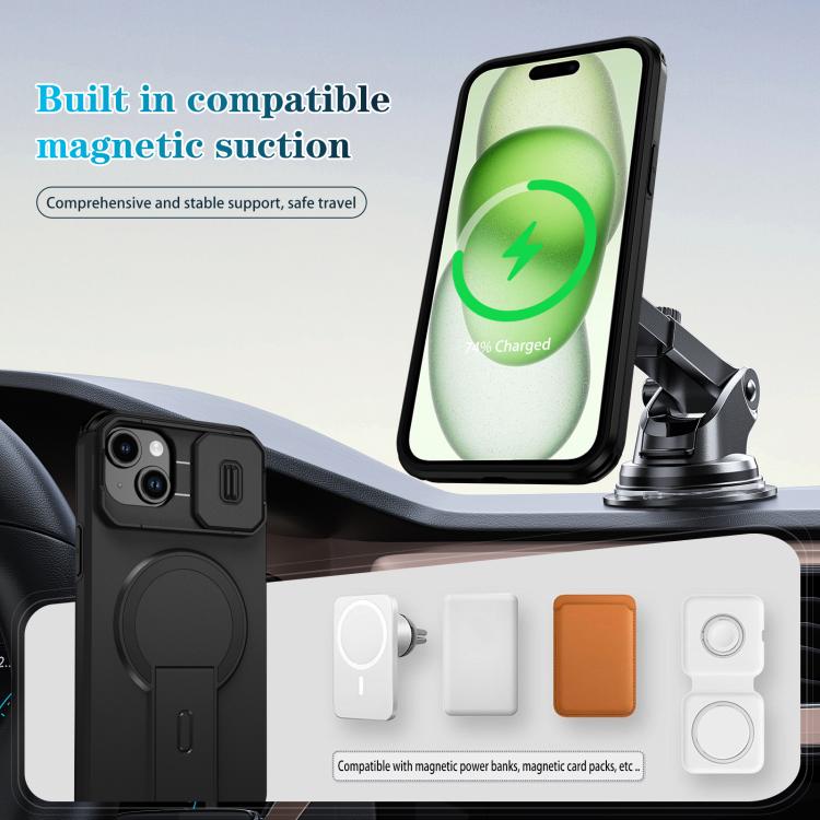 For iPhone 15 Plus / 14 Plus Sliding Camshield MagSafe Holder Phone Case