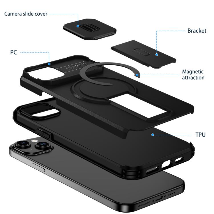 For iPhone 15 Plus / 14 Plus Sliding Camshield MagSafe Holder Phone Case