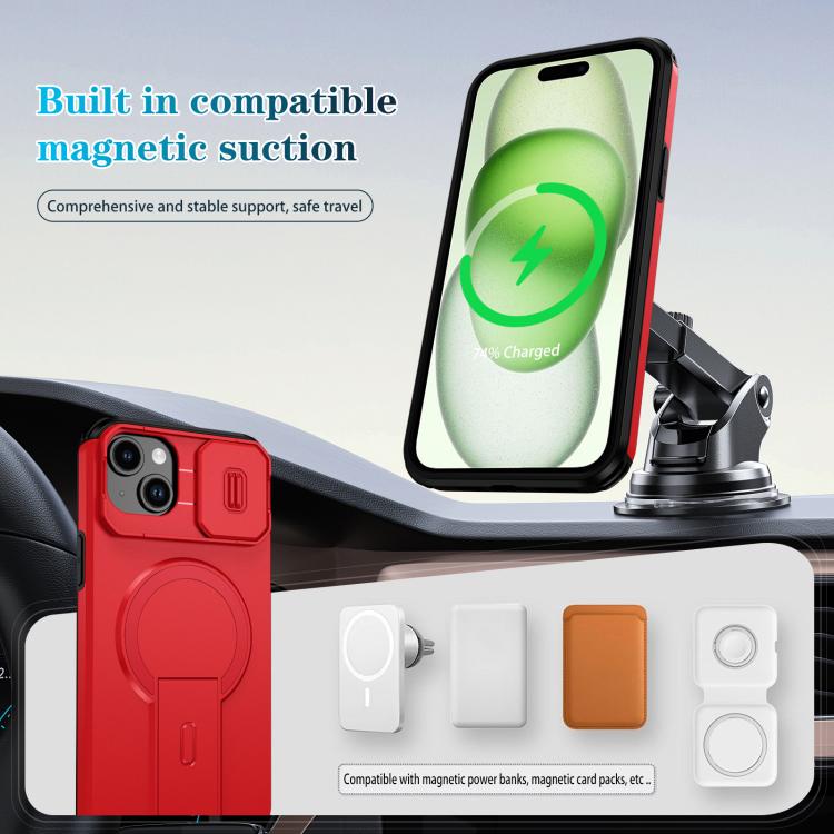 For iPhone 15 Plus / 14 Plus Sliding Camshield MagSafe Holder Phone Case