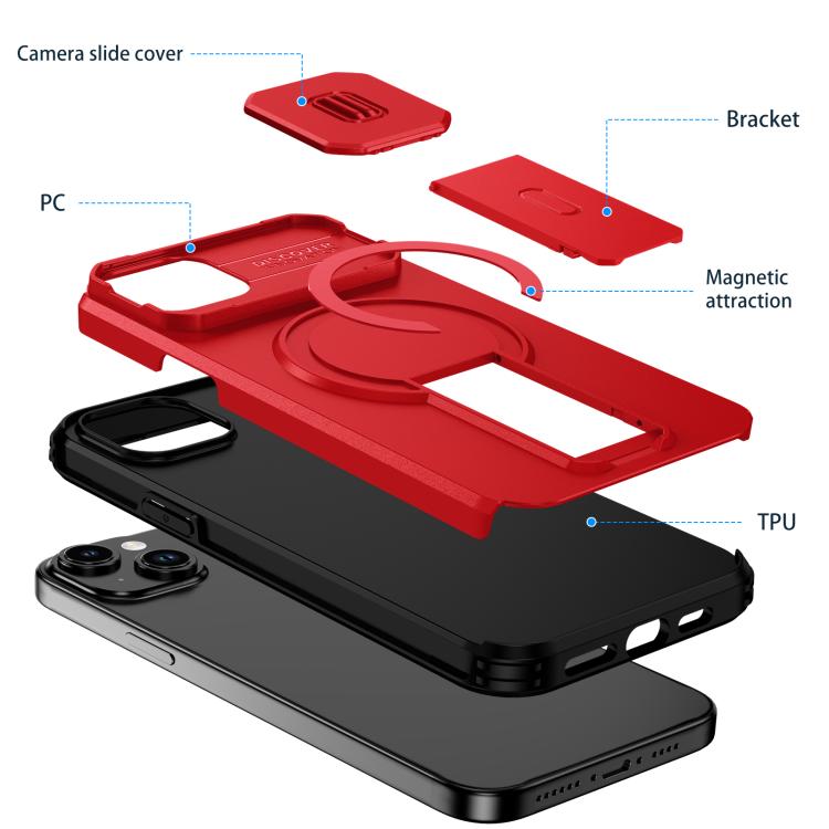 For iPhone 15 Plus / 14 Plus Sliding Camshield MagSafe Holder Phone Case