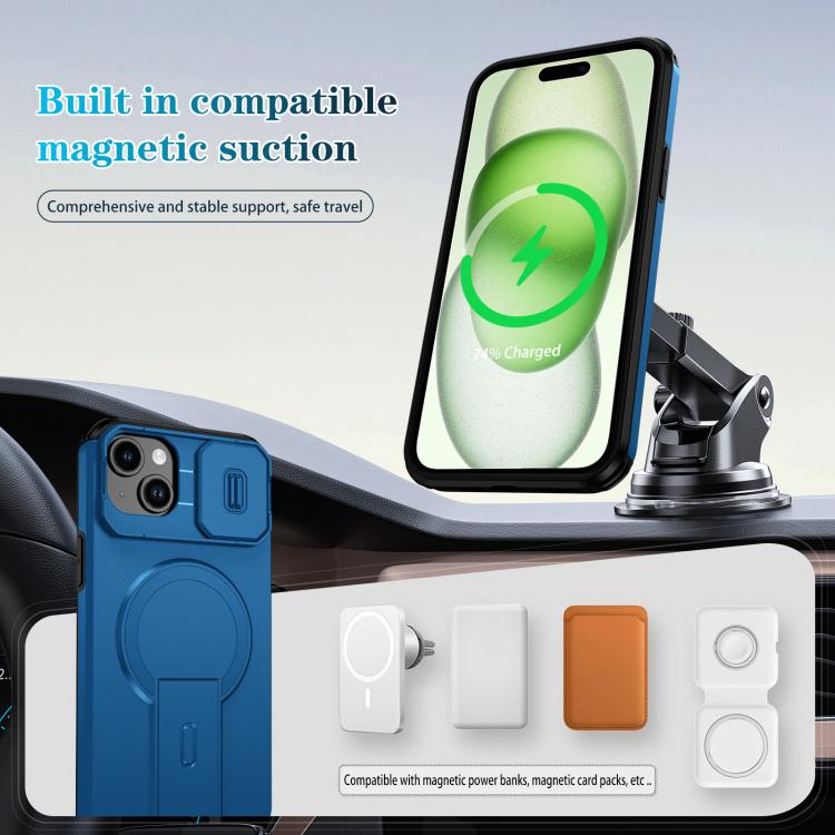For iPhone 15 Plus / 14 Plus Sliding Camshield MagSafe Holder Phone Case