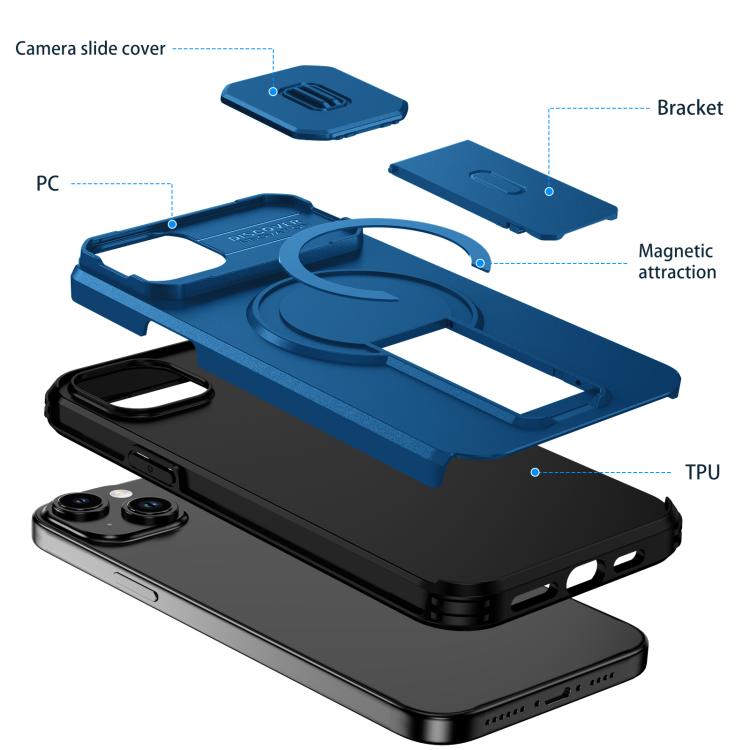 For iPhone 15 Plus / 14 Plus Sliding Camshield MagSafe Holder Phone Case
