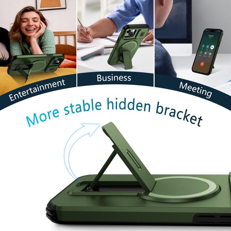 For iPhone 15 Plus / 14 Plus Sliding Camshield MagSafe Holder Phone Case