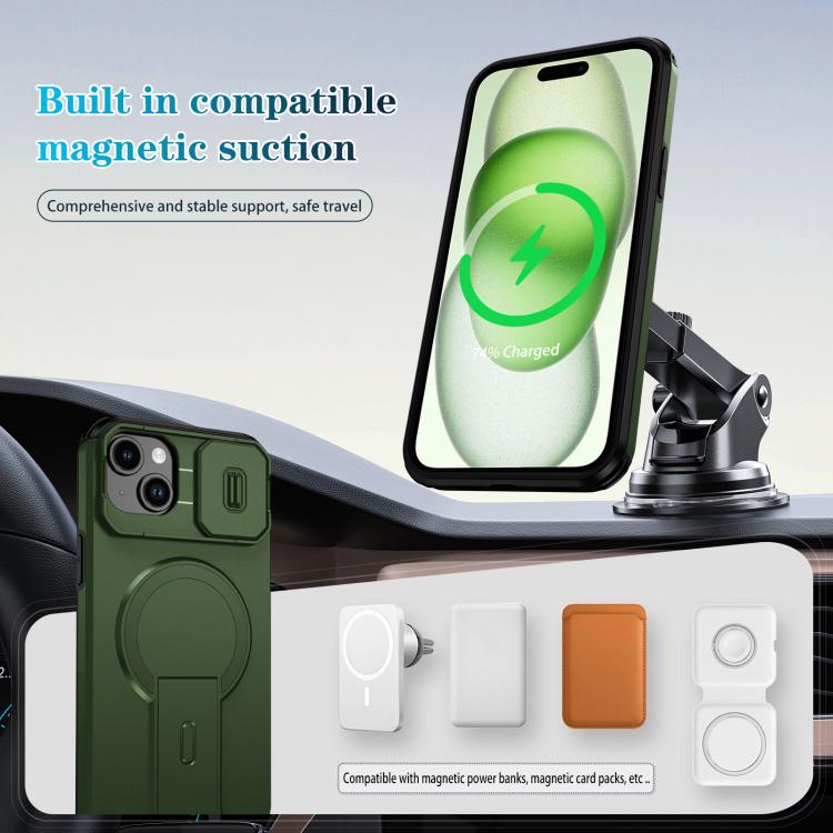 For iPhone 15 Plus / 14 Plus Sliding Camshield MagSafe Holder Phone Case