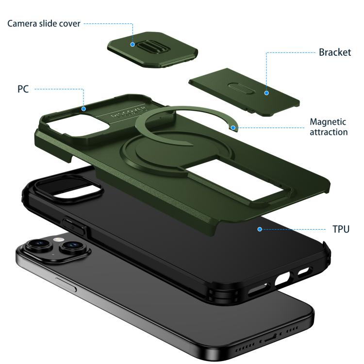For iPhone 15 Plus / 14 Plus Sliding Camshield MagSafe Holder Phone Case