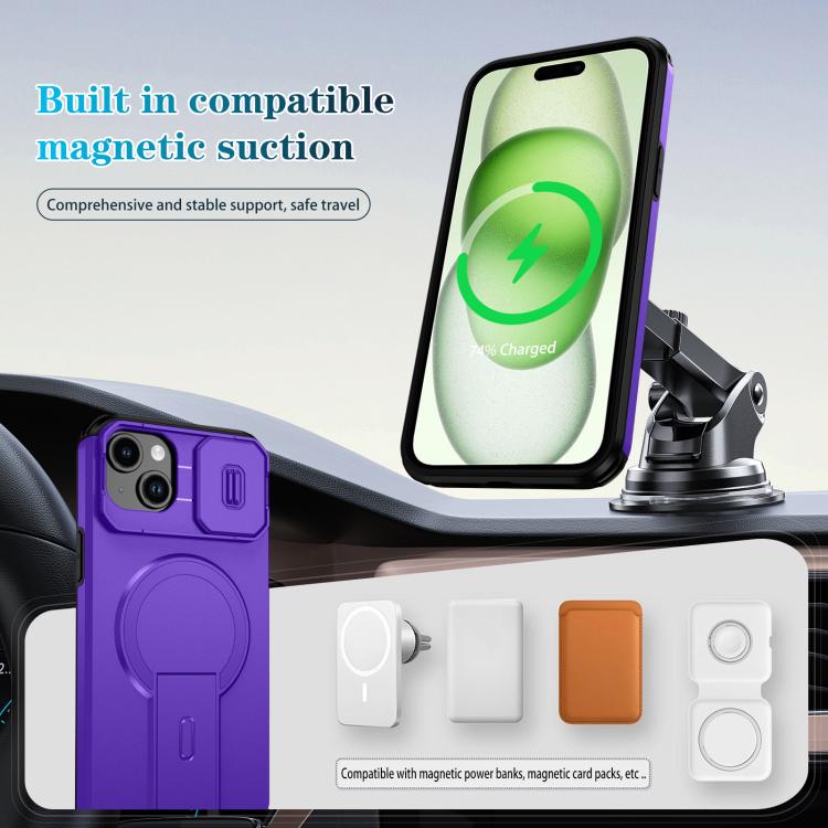 For iPhone 15 Plus / 14 Plus Sliding Camshield MagSafe Holder Phone Case