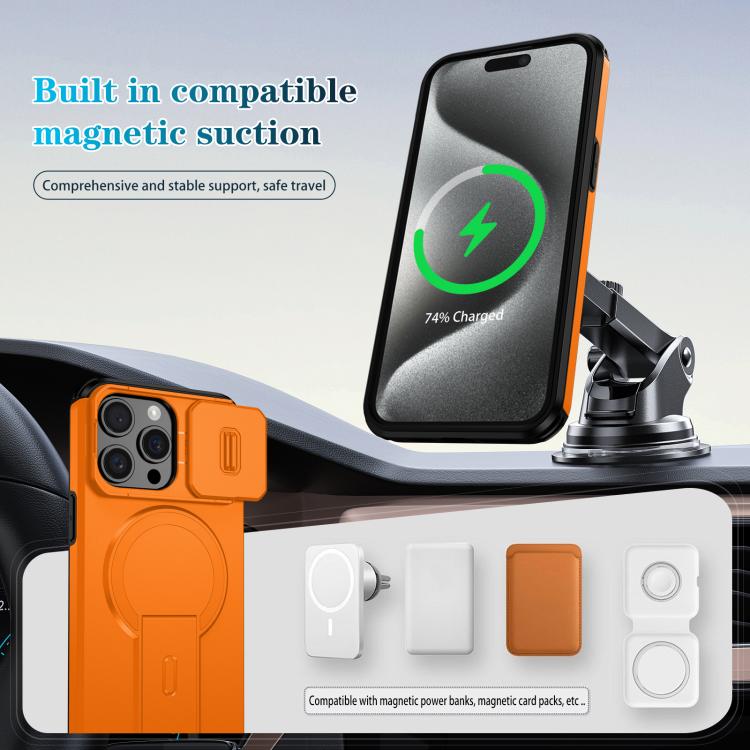 For iPhone 15 Pro Max Sliding Camshield MagSafe Holder Phone Case