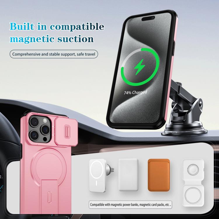 For iPhone 15 Pro Max Sliding Camshield MagSafe Holder Phone Case