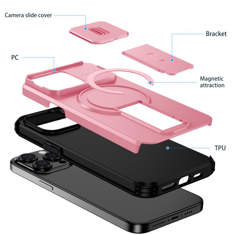 For iPhone 15 Pro Max Sliding Camshield MagSafe Holder Phone Case