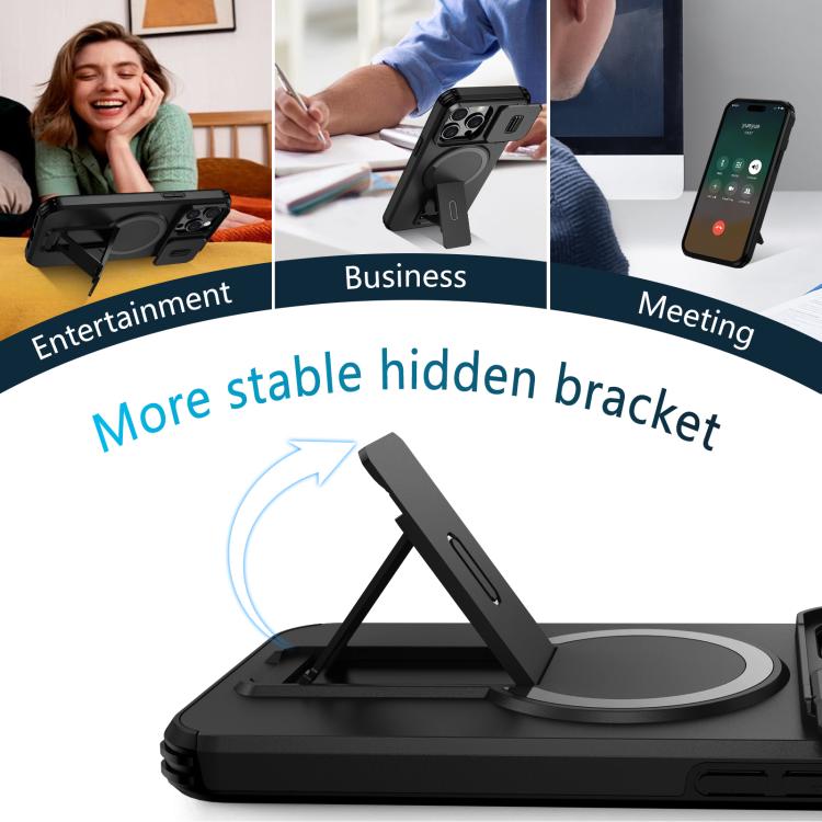 For iPhone 15 Pro Max Sliding Camshield MagSafe Holder Phone Case