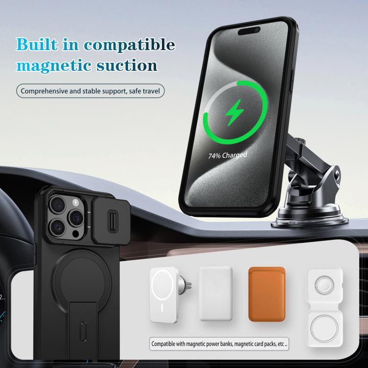 For iPhone 15 Pro Max Sliding Camshield MagSafe Holder Phone Case